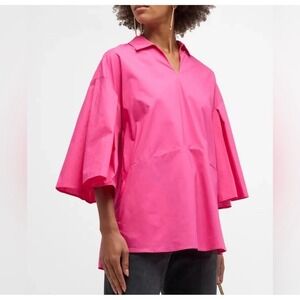 Harshman Maureen Fuschia Poplin Top With Pockets  Size S Cotton, Quiet Luxury